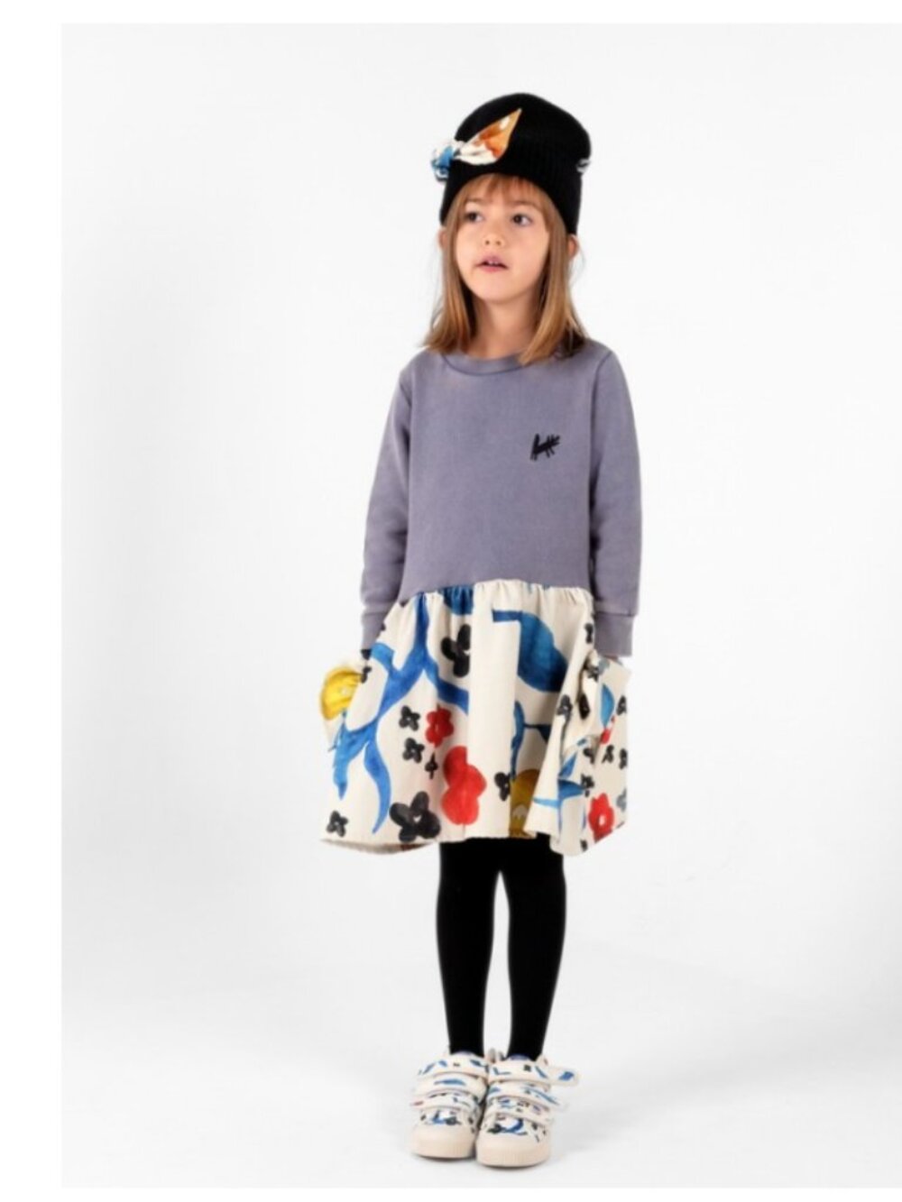 Wolf & Rita Mercedes Dress Blue Sweatshirt Floral Corduroy 100% Cotton